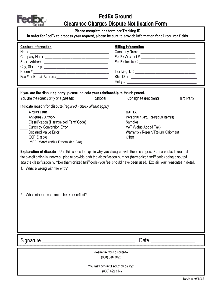 Fed Ex Clearance Form