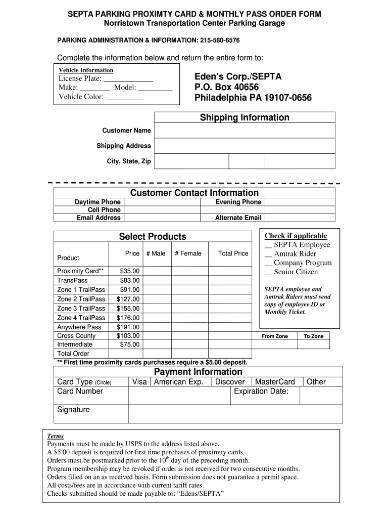 Septa Parking Pass  Form