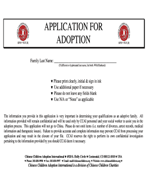 APPLICATION for ADOPTION Chinesechildren  Form