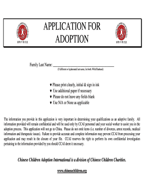 APPLICATION for ADOPTION Chinese Children Adoption Chinesechildren  Form