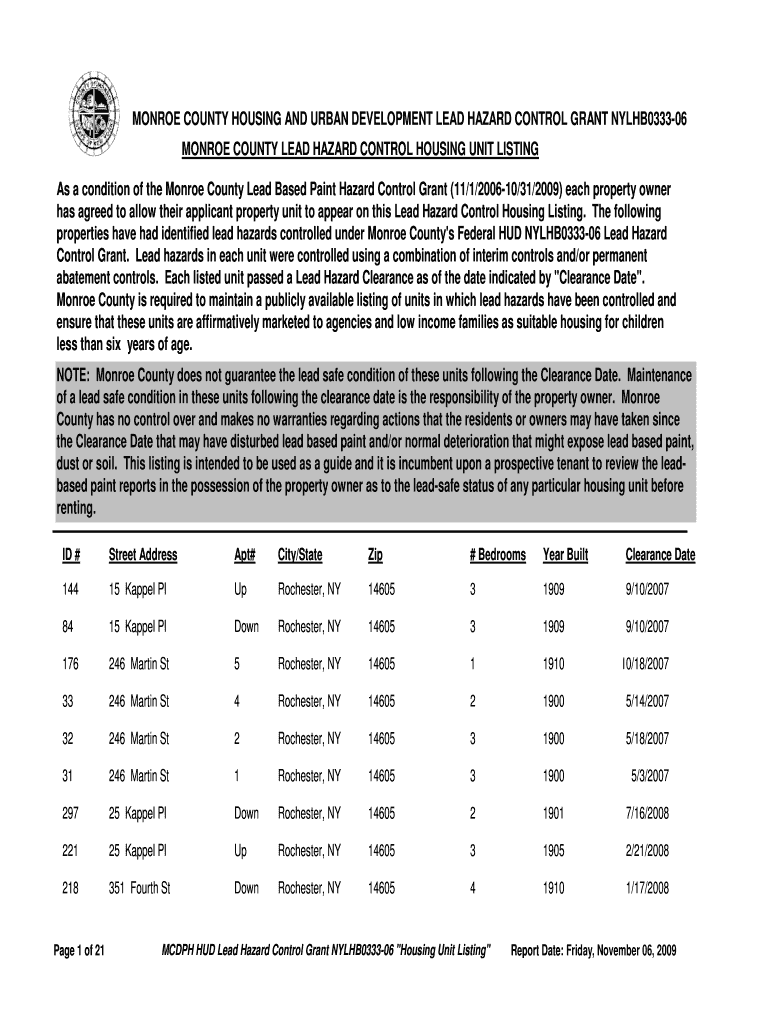 MCDPH HUD Lead Hazard Control Housing Listing Monroe County Www2 Monroecounty  Form