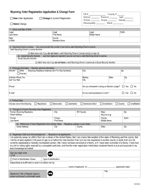 Wyoming Voter Registration Application &amp; Change Form