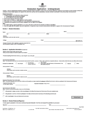 Graduation Application Marquette University Marquette  Form