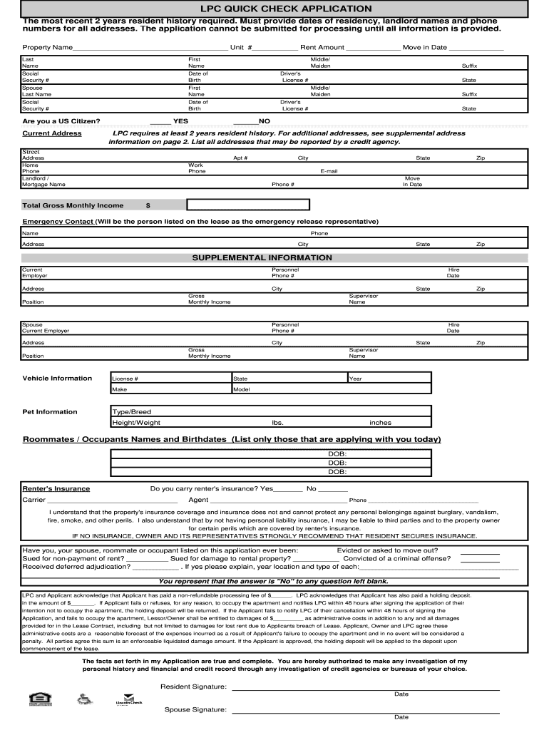 Quick Check Applications  Form