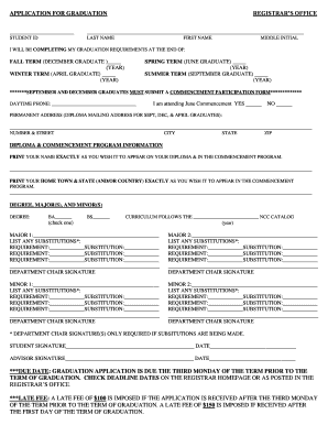 APPLICATION for GRADUATION &amp; GRADUATION AUDIT Northcentralcollege  Form