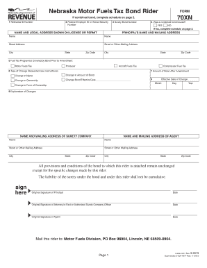 Nebraska Motor Fuels Tax Bond Rider 70XN Revenue Ne  Form