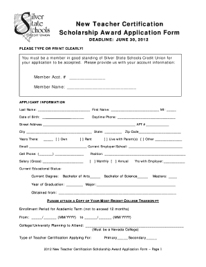 New Teacher Certification Scholarship Award Application Form