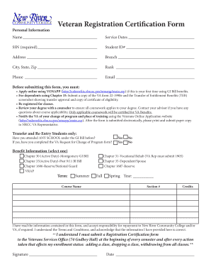 Veteran Registration Certification Form Nr