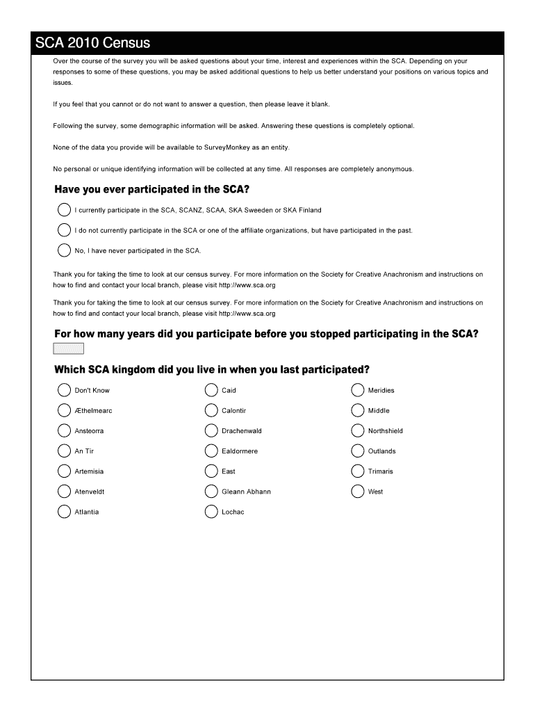 SCA Census Sca  Form