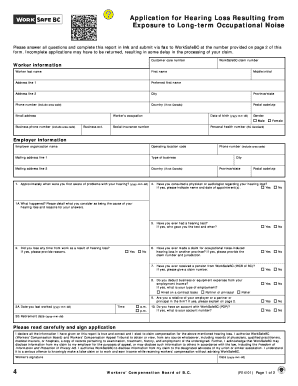 Application for Hearing Loss Resulting from Exposure to Long Term Occupational Noise, Form 4 Hearing Loss Claim Application