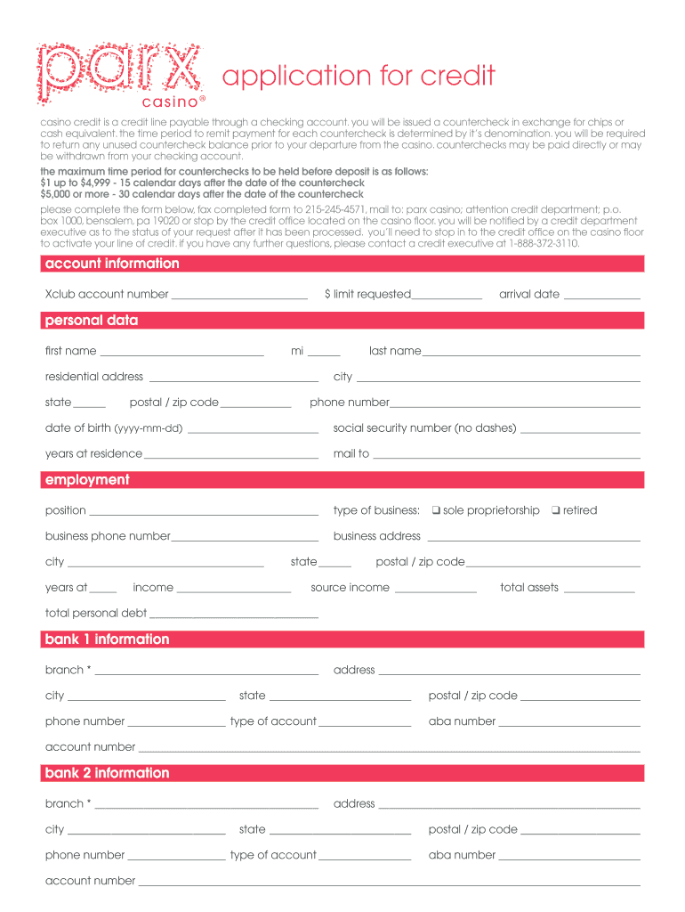 Parx Credit Card  Form