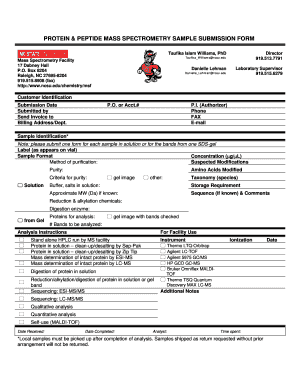 Protein &amp; Peptide Mass Spectrometry Sample Submission Form Ncsu