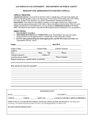 Administrative Review Form SDSU Police Department San Diego Police Sdsu