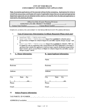 CITY of VERO BEACH CONCURRENCY DETERMINATION  Form