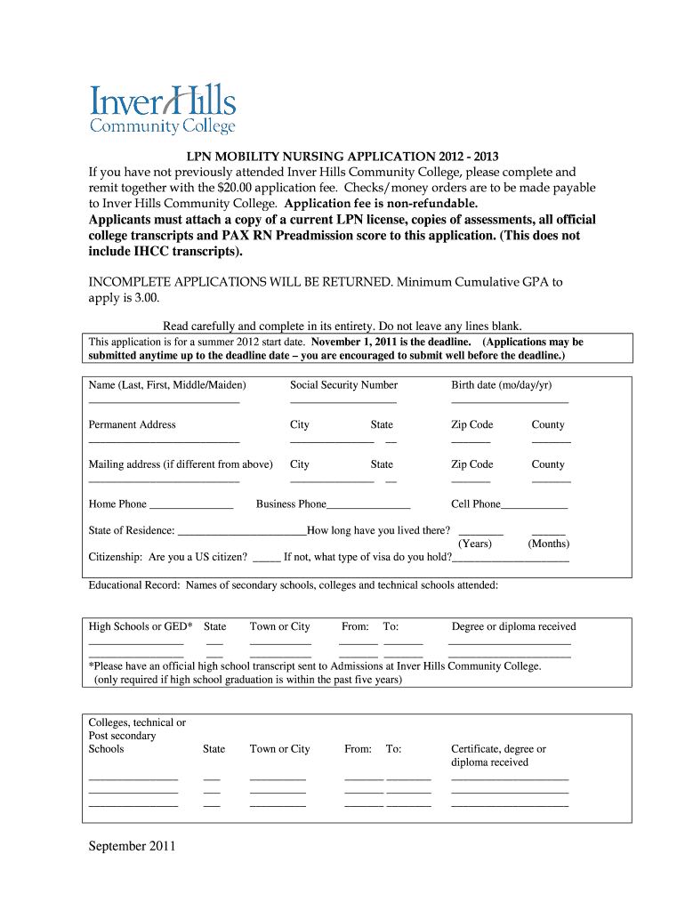 Applicants Must Attach a Copy of a Current LPN License Inverhills  Form