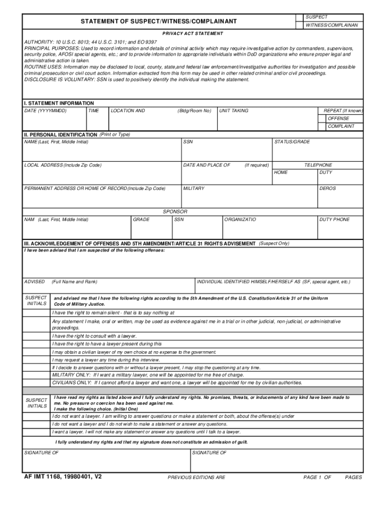  Af Form 1168 1998-2024