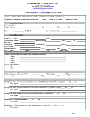 Application to Rent GoldenWest Management  Form