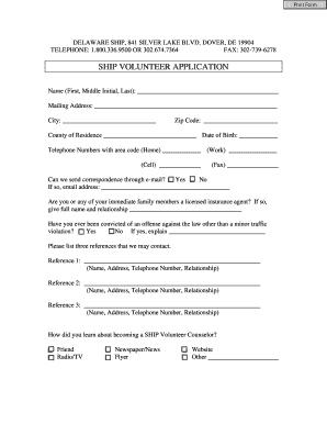 Volunteer Application Delaware Insurance Commissioner  Form