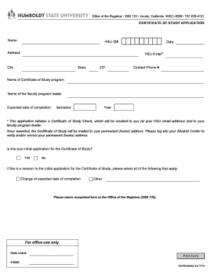 Certificate of Study Application  Form