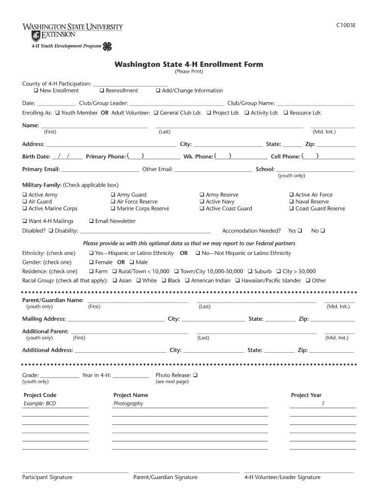 4 H Enrollment Form Washington State University Cru Cahe Wsu