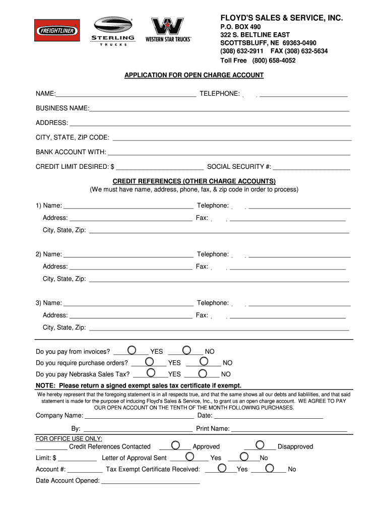 Open Charge Account Application  Form