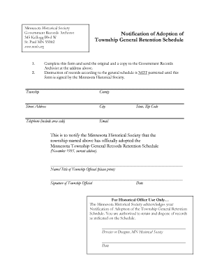 Notification of Adoption of Township General Retention Schedule Mntownships  Form