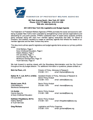 FPWA City Budget Agenda Federation of Protestant Fpwa  Form