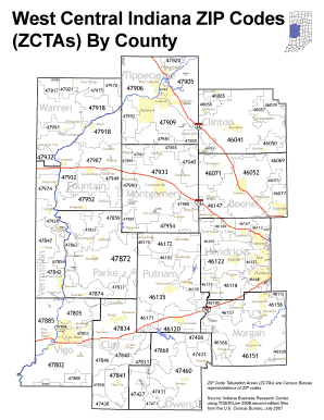 West Central Indiana ZIP Codes ZCTAs by County STATS Indiana Stats Indiana  Form