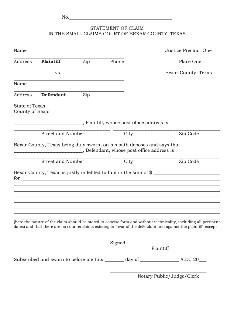 Small Claims Court San Antonio Form Fill Out and Sign Printable PDF
