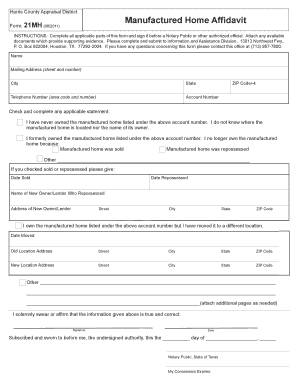 Harris County Appraisal District Form 21MH 082011 Hcad