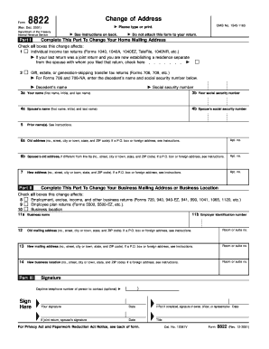 Form 8822 Rev December Change of Address Irs