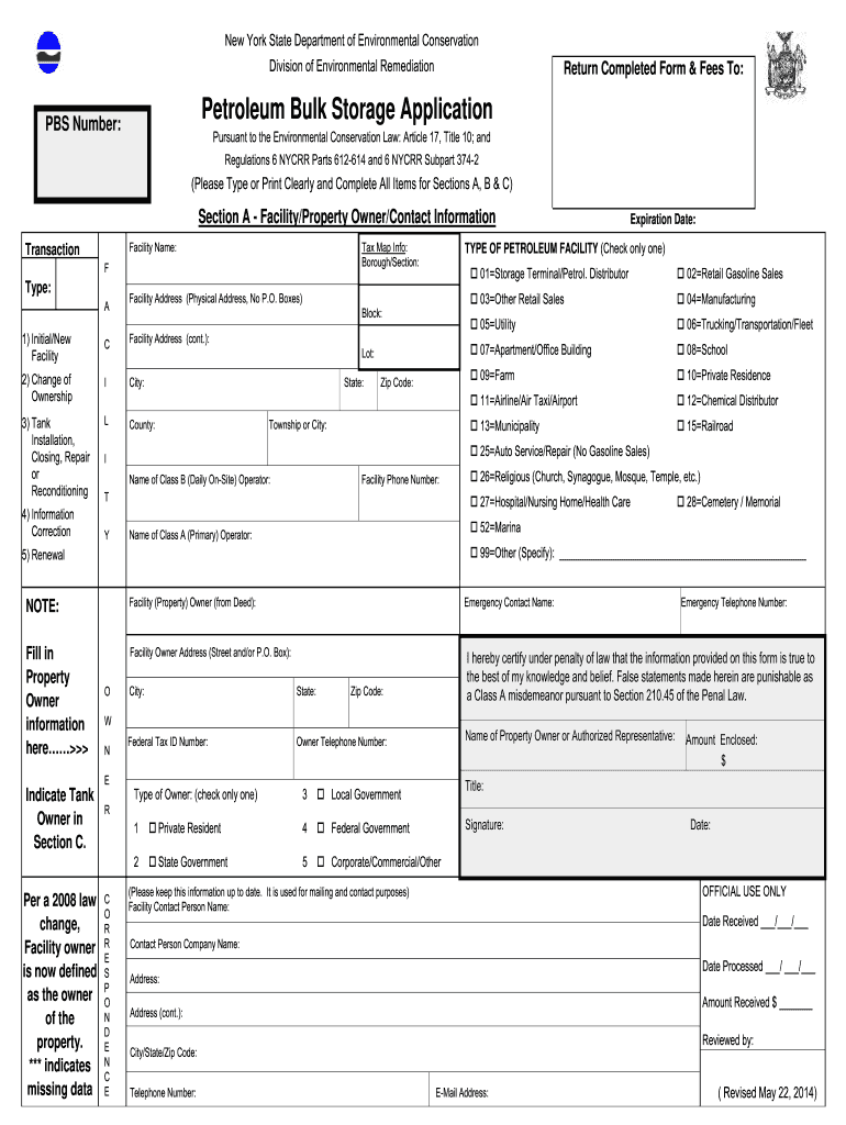  Petroleum Bulk Storage Application Fillable Form 2014