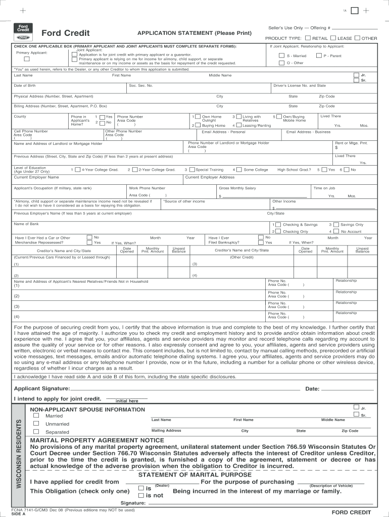  Ford Credit Application 2008-2024