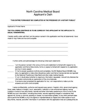 North Carolina Medical License Application PDF  Form
