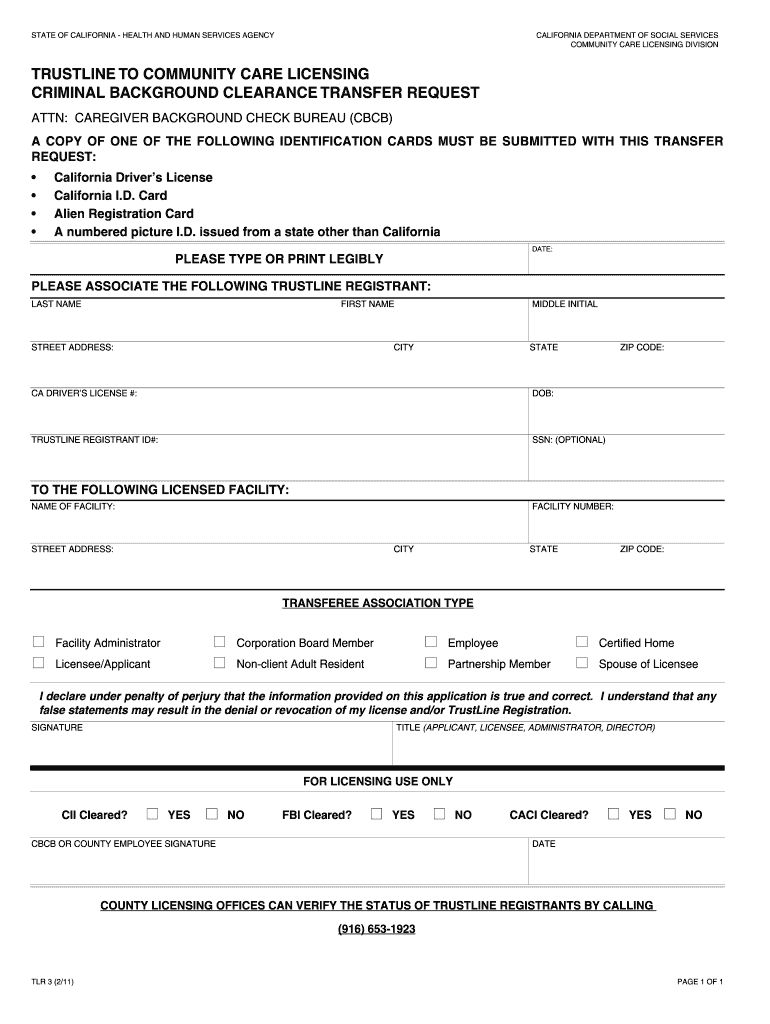Criminal Background Clearance Transfer Request  Form