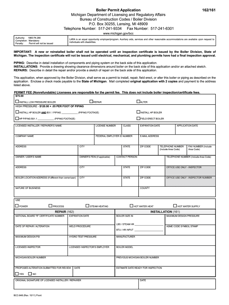 Csd 1 Boiler Inspection Form Michigan