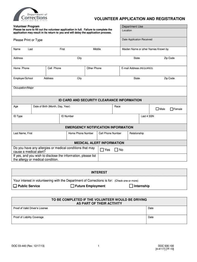 VOLUNTEER APPLICATION and REGISTRATION DOC Wa  Form