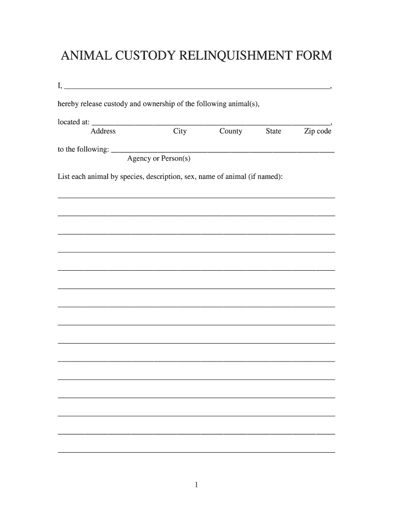 Pet Ownership Relinquishment Form Fill Out and Sign Printable PDF