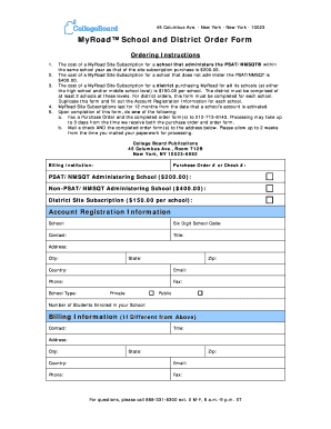 MyRoad School and District Order Form College Board