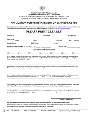 Application for Reinstatement of Expired License Form