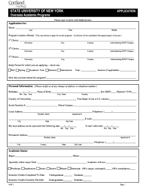 SUNY Cortland Application Cortland  Form