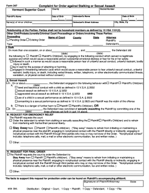 Vermont Restraining Order Form