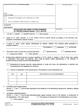 California Application for Order for Publication of Summons Ventura County Form