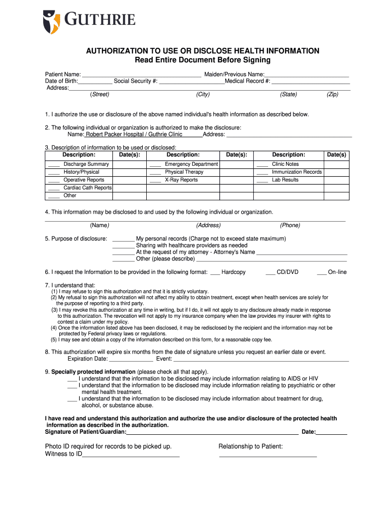 Guthrie Medical Records  Form