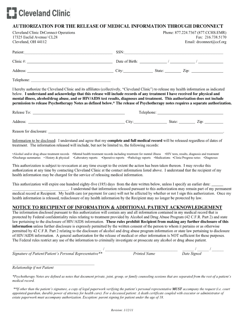  Cleveland Clinic Medical Records 2011-2024