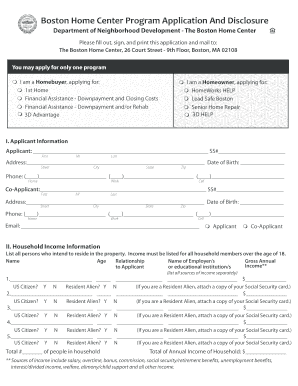 Boston Homecenter Program Application Form