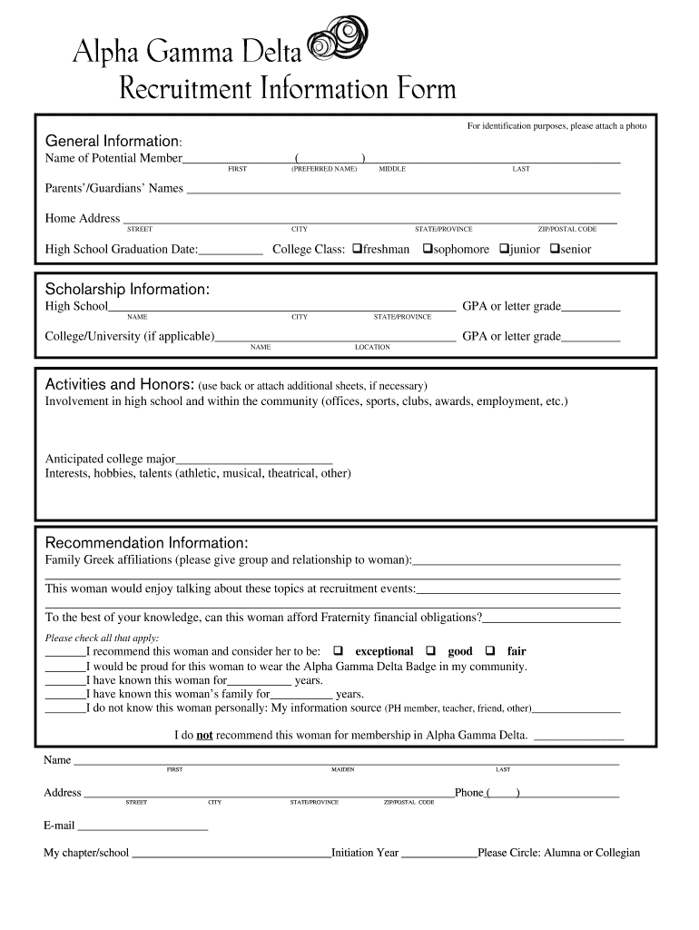 Alpha Delta Pi Recruitment Form