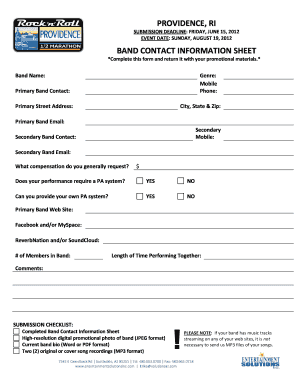 RNR PRV Band Recruitment Info Sheet  Form