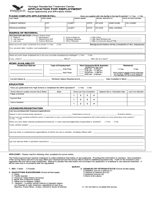 APPLICATION for EMPLOYMENT Heritagertc  Form