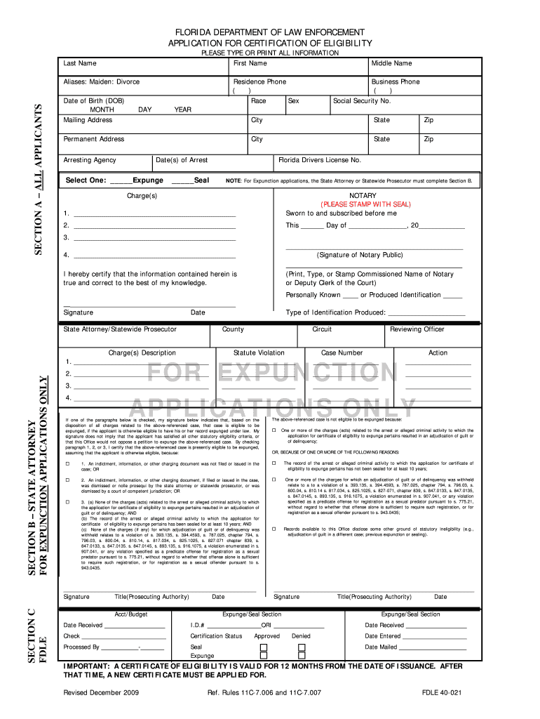 For EXPUNCTION APPLICATIONS ONLY  Form